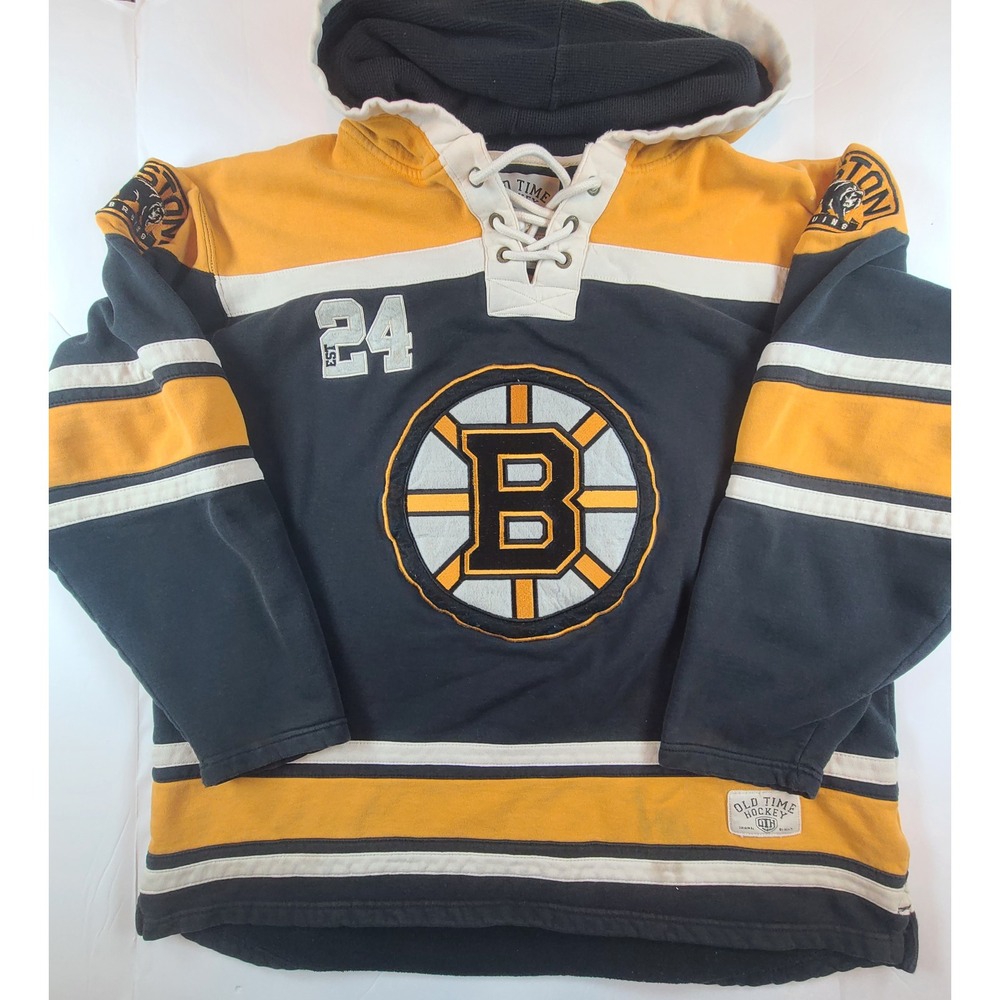 Old Time Hockey Boston Bruins Lace Up Hoodie Mens XL Black Gold Striped NHL